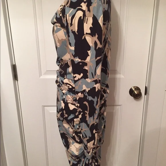 ALICE BY TEMPERLEY DRESS SHEATH BLUE CREAM ABSTRACT RUCHED Size 6